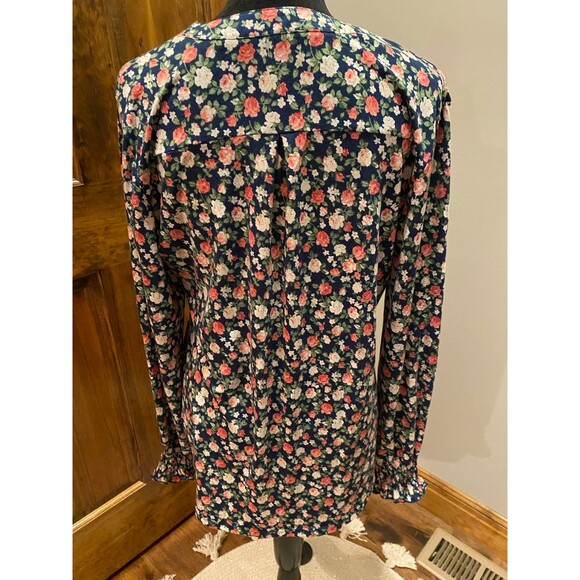 Womans Blouse Plus Size XL Top Navy Floral V Neck Pullover Stretchy Long Sleeve - Picture 7 of 12
